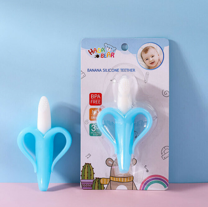 Baby Safety Silicone Teether Training Soft Head Toothbrush Baby Learning Toothbrush (Blue)