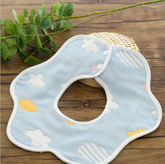 360 degree cotton six-fold yarn double-sided baby bib / saliva towel / saliva shoulder - (blue color cloud)