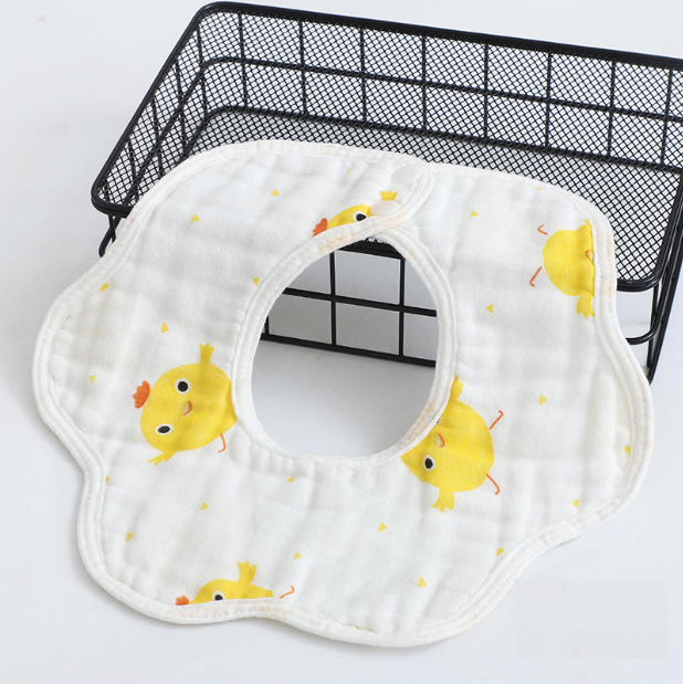 【Little Yellow Chicken】Cotton six-layer yarn double-sided two-color baby bib, 360-degree saliva towel, saliva shoulder 