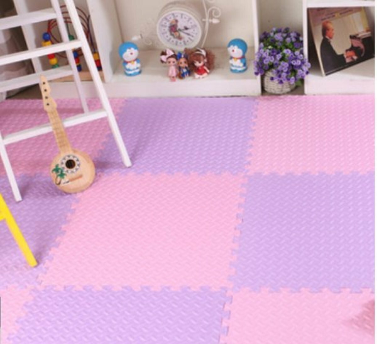 【4 Small Pieces】Children's Play Mat Safety Anti-collision Sponge Carpet (4 pieces x 29.5x29.5x1cm leaf pattern) (purple)