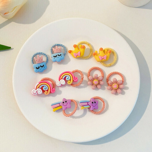 Cartoon children's rubber band thumb headband head rope hair ornament (12# rainbow 10-piece set)