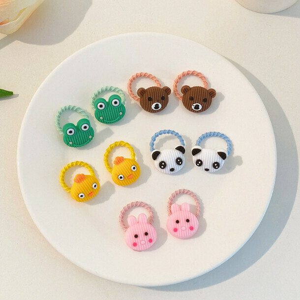 Cartoon children's leather band, thumb head, head, rope hair ornament (7# vertical animal 10-piece set)