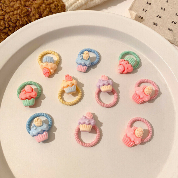 Cartoon children's leather band thumb hair ring head rope hair ornament (8# cake 10 pieces set)
