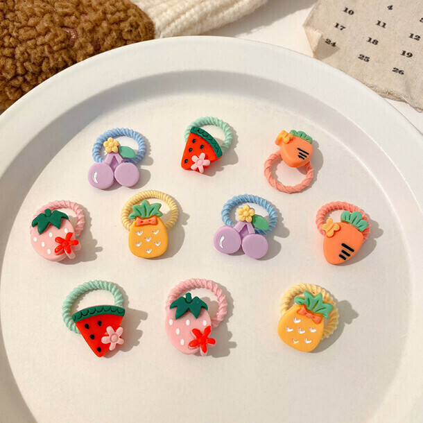 Cartoon children's rubber band thumb hair ring head rope hair ornament (9# fruit 10 pieces set)