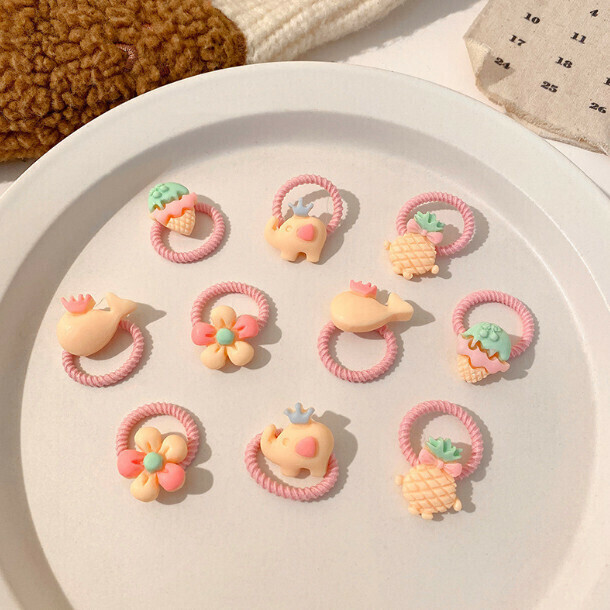 Cartoon children's leather band thumb hair ring head rope hair ornament (11# cream 10-piece set)