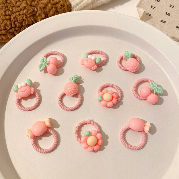 Cartoon children's leather band thumb hair tie head rope hair ornament (5# pink 10-piece set)