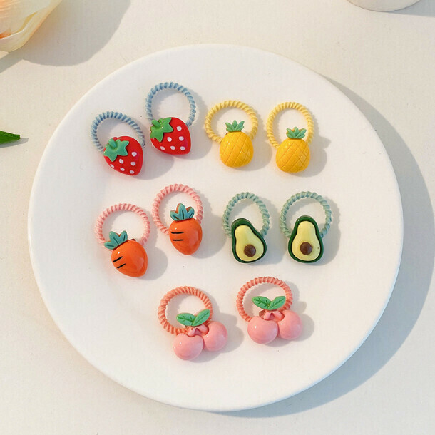 Cartoon children's rubber band thumb headband head rope hair ornament (6# shiny fruit 10-piece set)