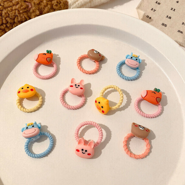 Cartoon children's leather band thumb hair ring head rope hair ornament (15# animal 10 pieces set)