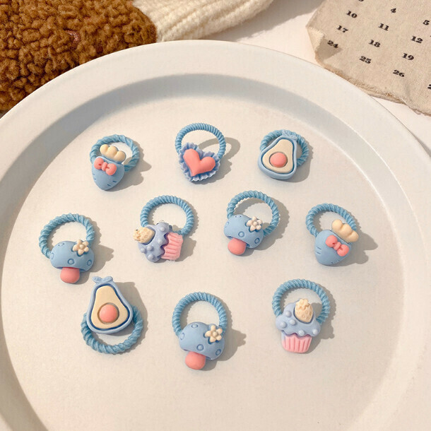 Cartoon children's rubber band thumb hair tie head rope hair ornament (16# blue 10-piece set)