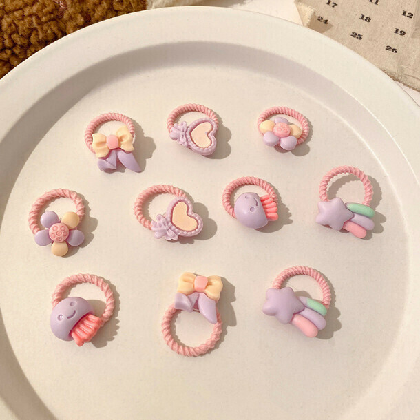 Cartoon children's leather band thumb hair ring head rope hair ornament (17# purple 10-piece set)