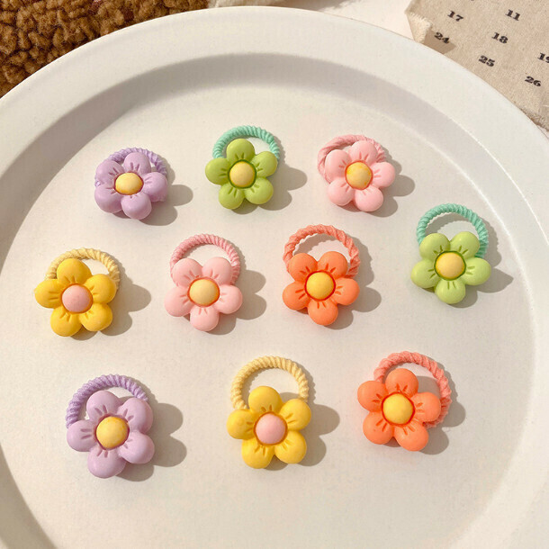 Cartoon children's leather band thumb headpiece rope hair ornament (2# frosted flower 10-piece set)
