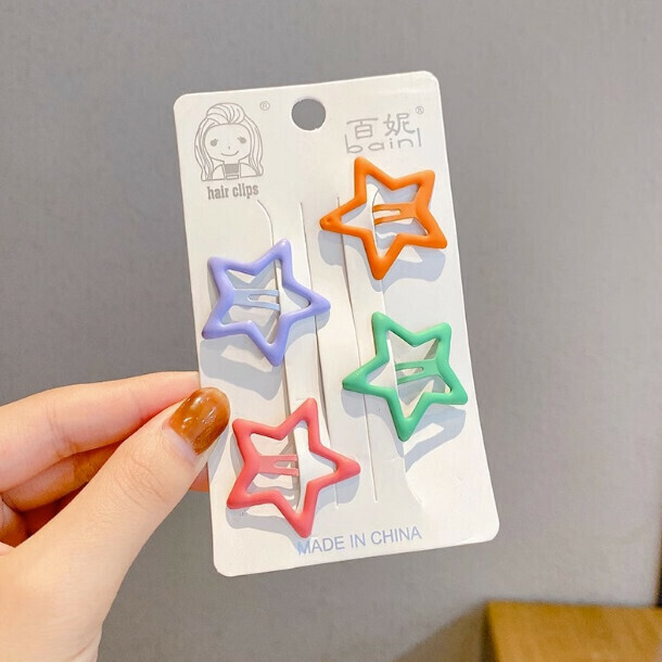 Children's Hair Clip Headwear Hair Accessories (1# Orange Five Star Matte 4-Piece Set)