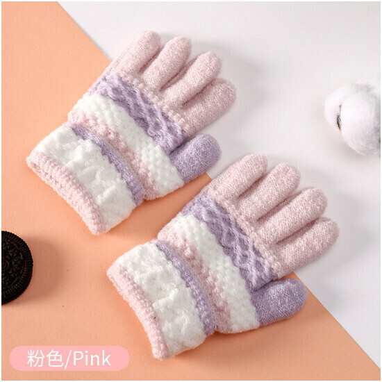 Baby Kids Warm Knitted Glove Hand Socks (Pink One Size)