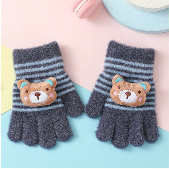 Cute Kids Warm Gloves Hand Socks (C5520 Cartoon Bear Navy Blue One Size)