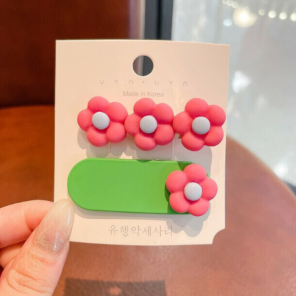 新款兒童碎髮劉海夾髮卡頭飾（4#玫紅-花朵）