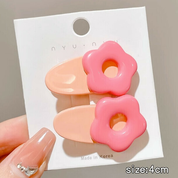 Children's Broken Hair Bangs Clip Hair Card Headwear (2 pink flowers)