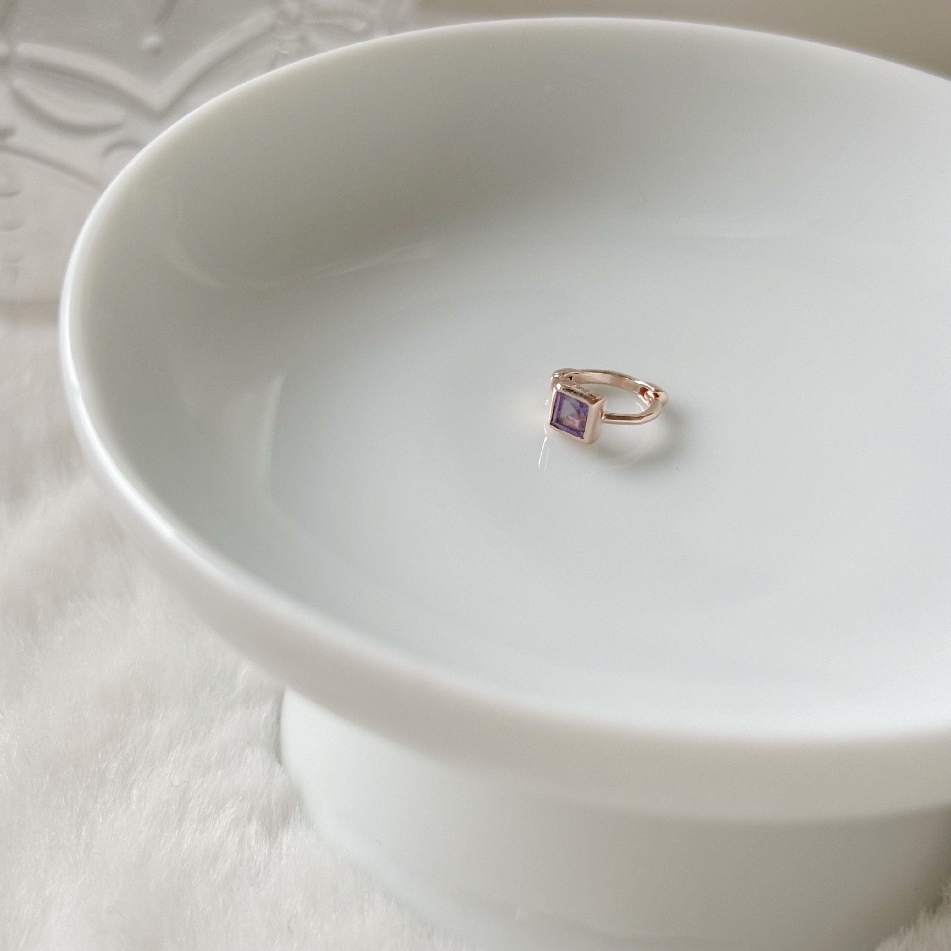 簡約方形紫水晶小耳圈