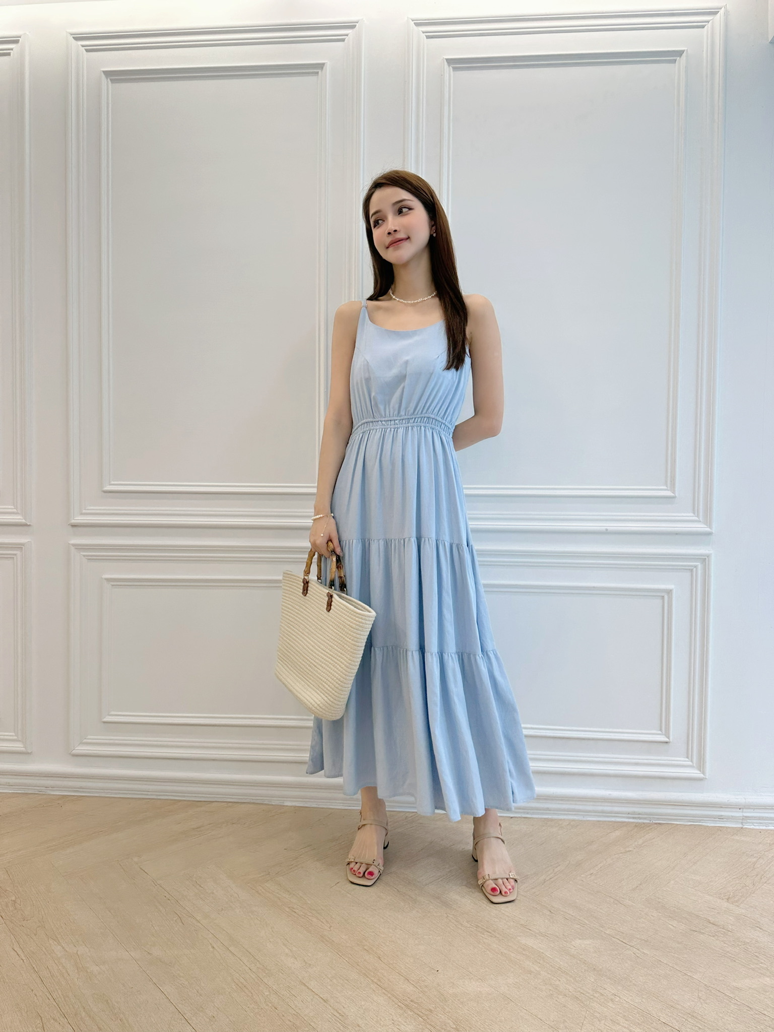 細肩帶多層次長洋