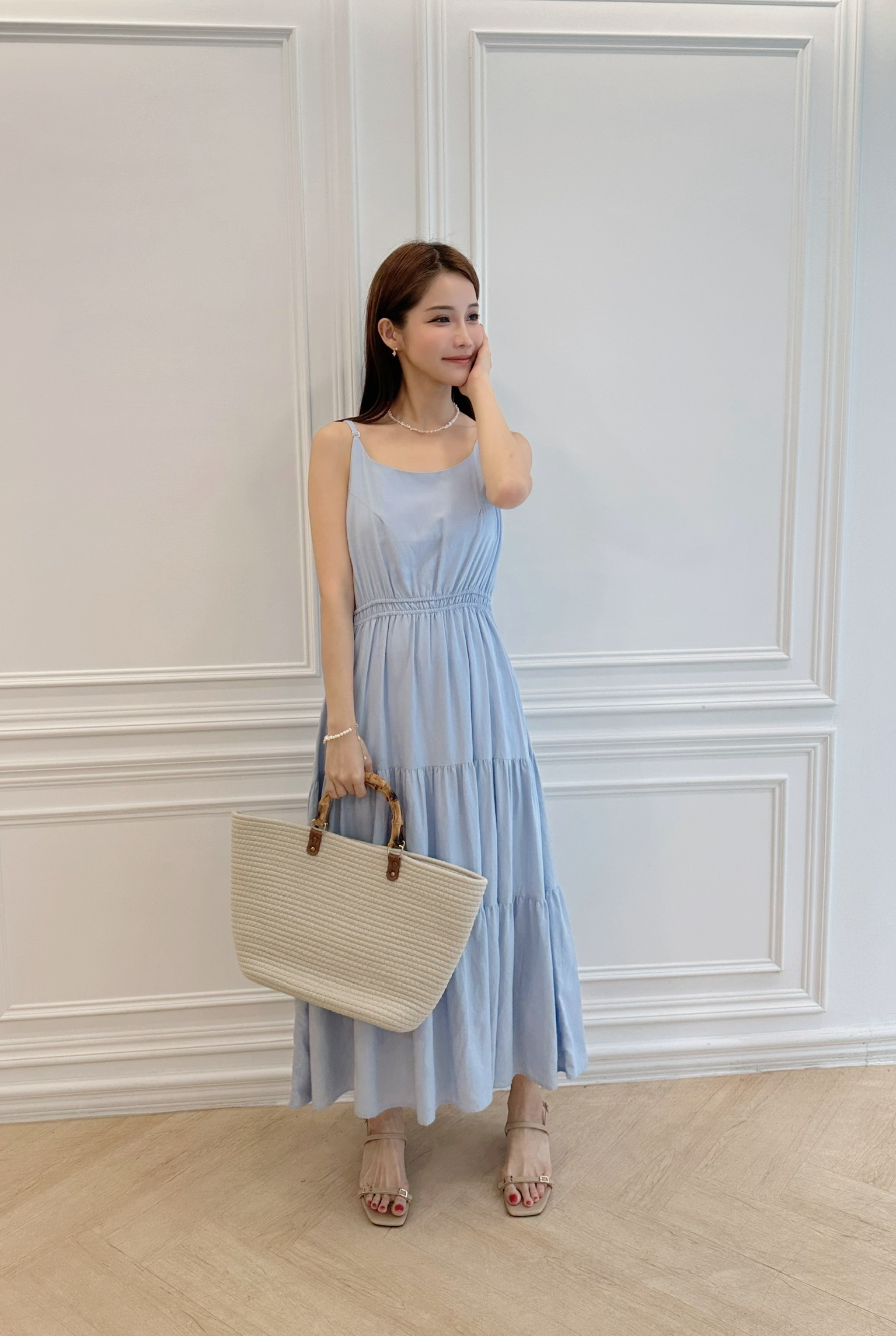 細肩帶多層次長洋