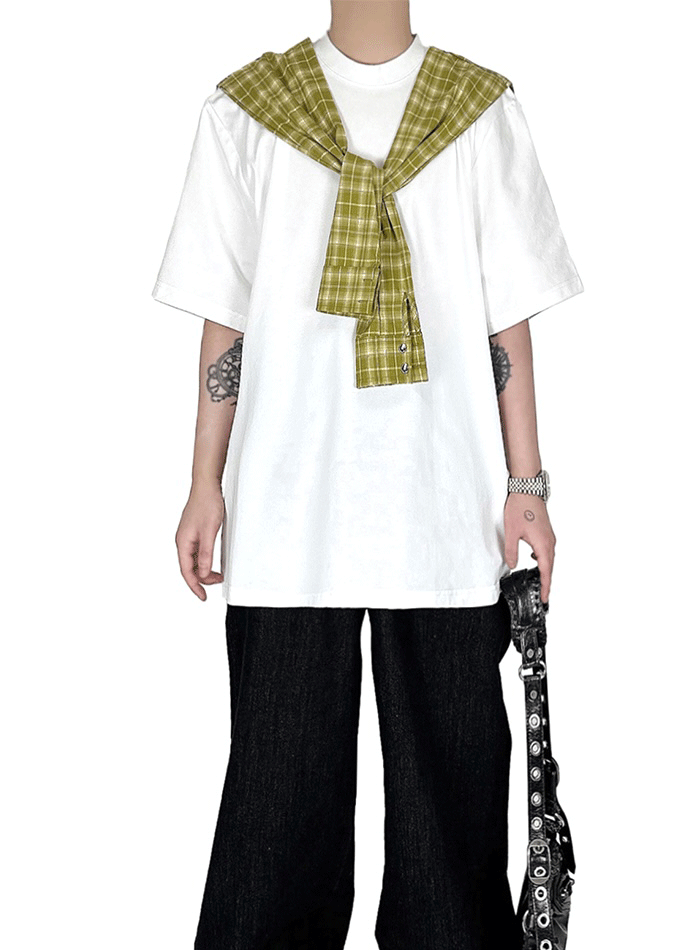 層疊式格紋襯衫短袖T恤