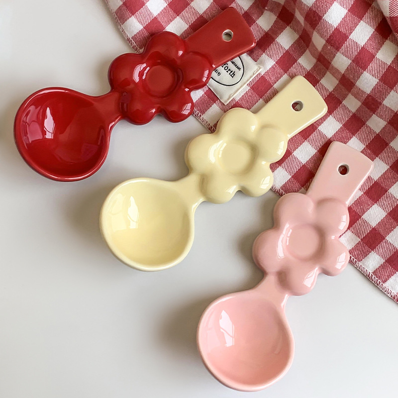 《4301》奶油色小花造型陶瓷湯杓