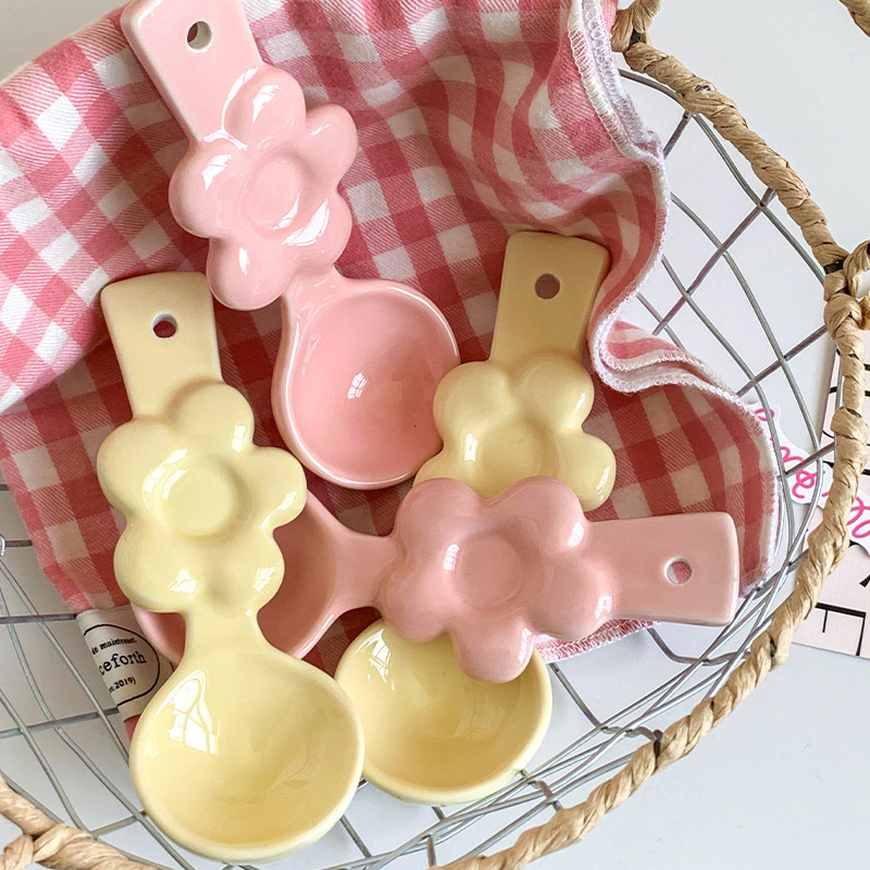 《4301》奶油色小花造型陶瓷湯杓