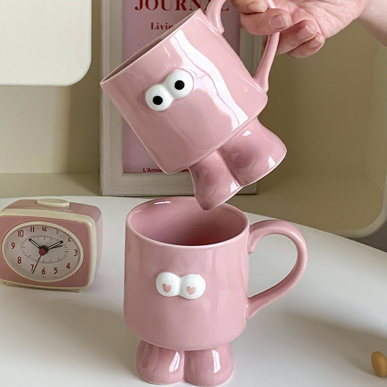 《4304》可愛少女粉大眼趣味馬克杯400ml