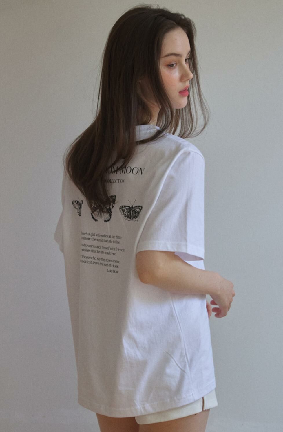 Triple Butterfly Embroidery Oversized Fit Short Sleeve T-Shirt
