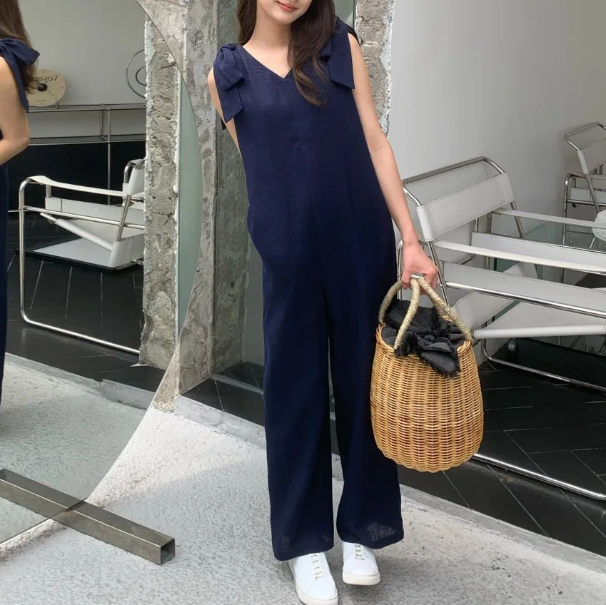 海軍藍雙肩綁帶造型可愛連身褲長褲 (Elegant & Love)