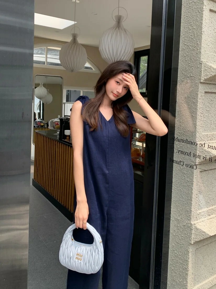 海軍藍雙肩綁帶造型可愛連身褲長褲 (Elegant & Love)