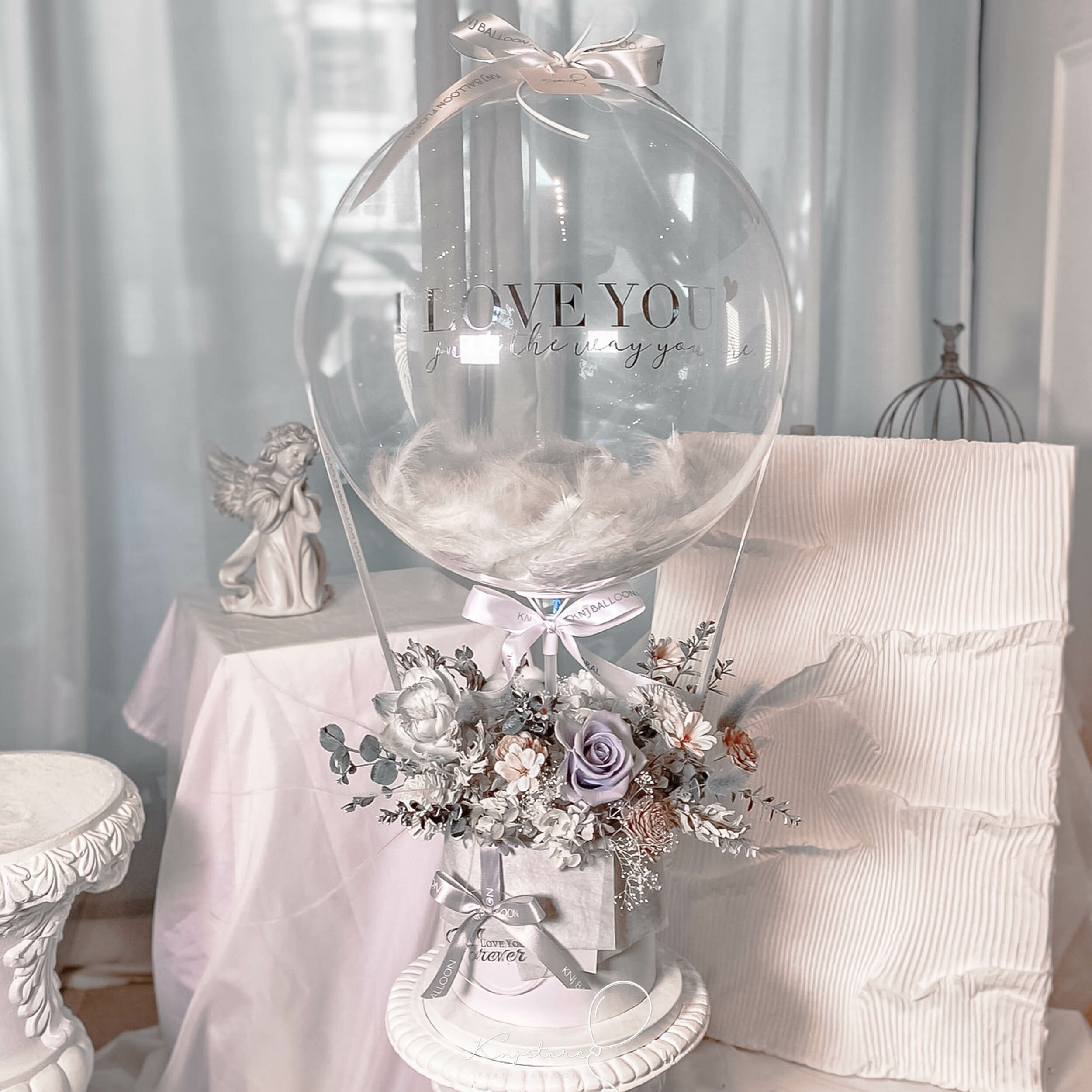 浪漫灰藍熱氣球永生花禮