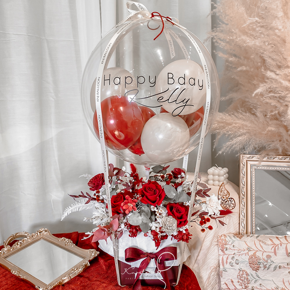 摯愛深紅熱氣球永生花禮