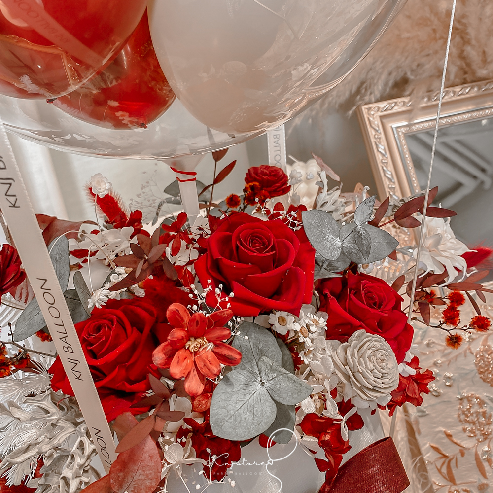 摯愛深紅熱氣球永生花禮