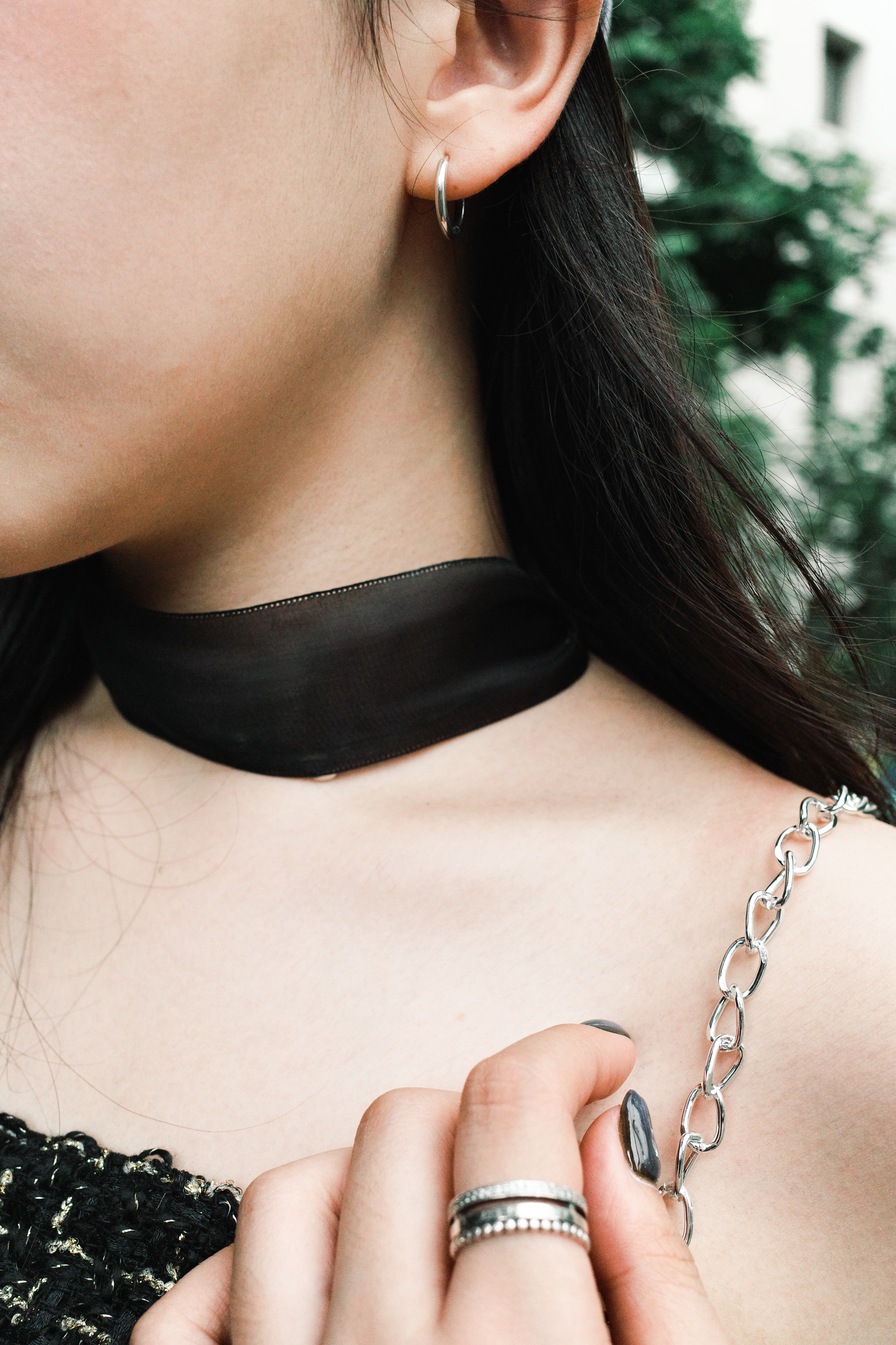 『Always_Good』皺褶 雪紡紗 蕾絲 寬版 頸鍊