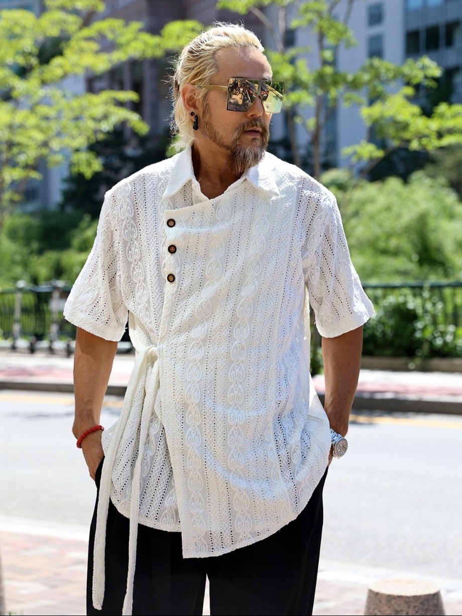 夏天綁帶短袖造型針織襯衫