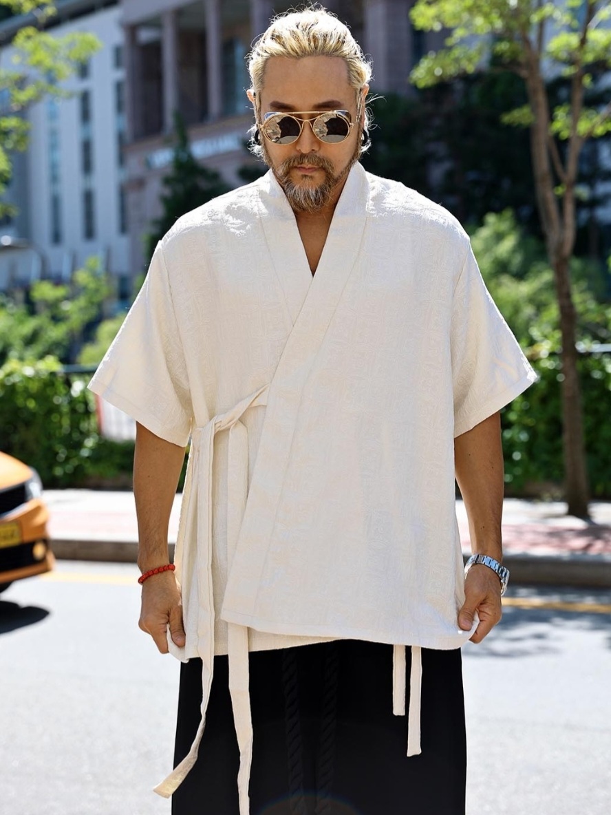 花紋短袖開襟綁帶外套