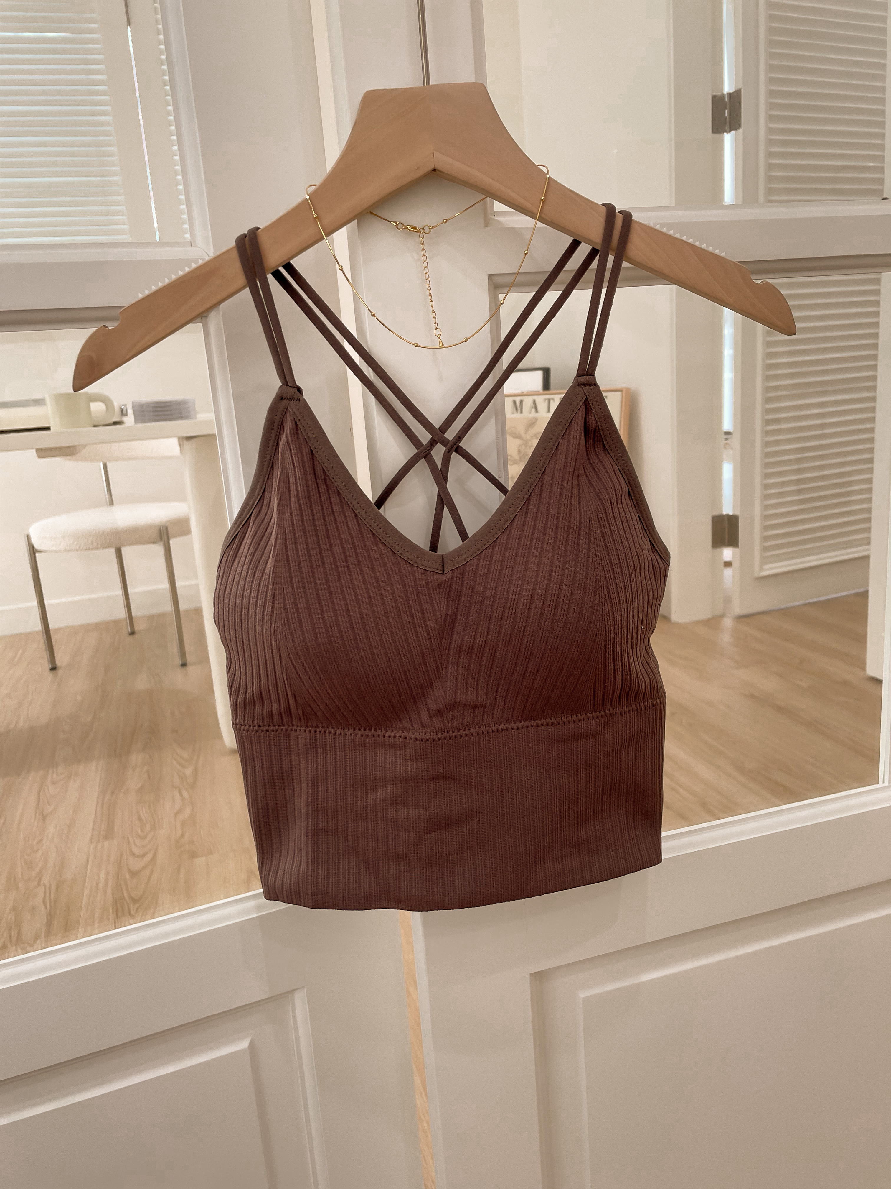 超自然不跑杯bra top(白、棕)