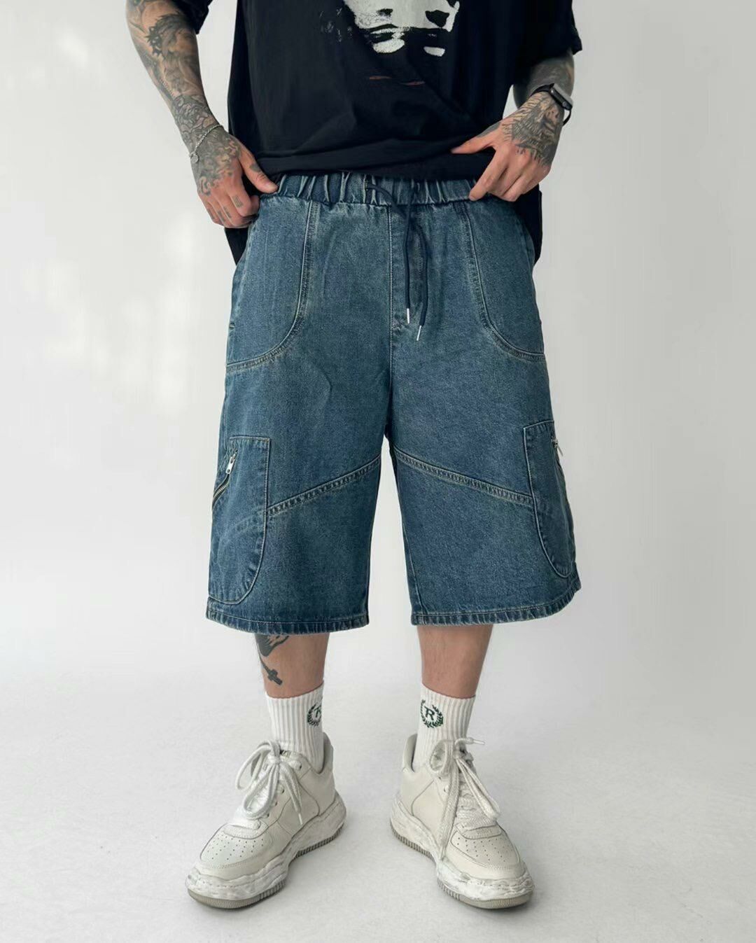 洗水拉鍊牛仔短褲 P2846