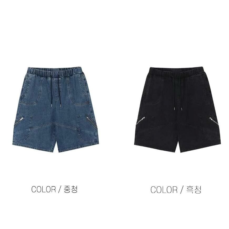 洗水拉鍊牛仔短褲 P2846