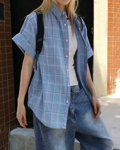 格仔短袖恤衫 S2232