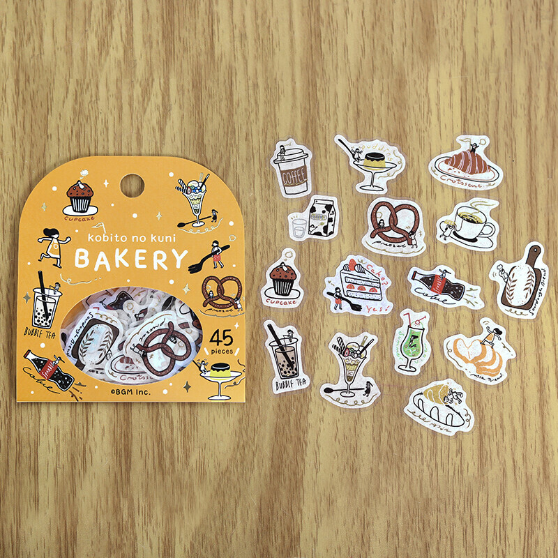 麵包店_小人國系列 45枚 箔押和紙貼紙包｜日本 BGM