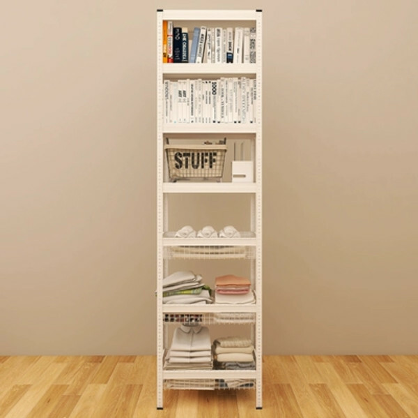 New iron color combination cabinet bookshelf clothing rack multi-layer storage cabinet [outline basket + shelf] 7 layers white