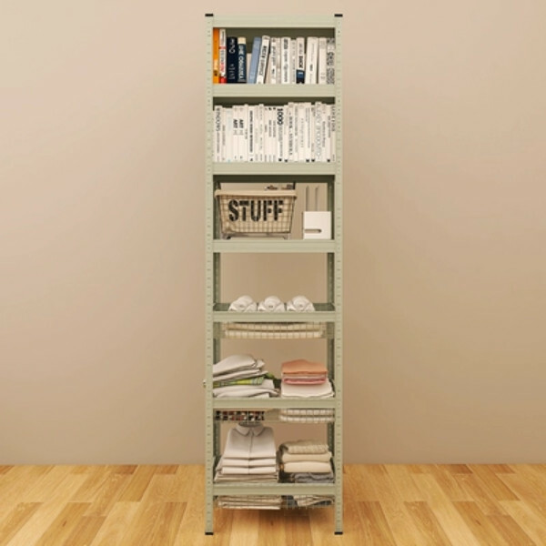 New iron color combination cabinet bookshelf clothing rack multi-layer storage cabinet [outline basket + shelf] 7 layers gray green