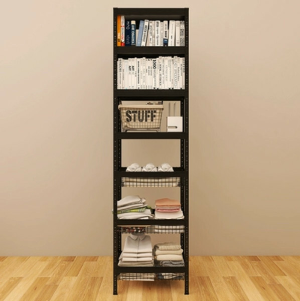 New iron color combination cabinet bookshelf clothing rack multi-layer storage cabinet [outline basket + shelf] 7 layers black