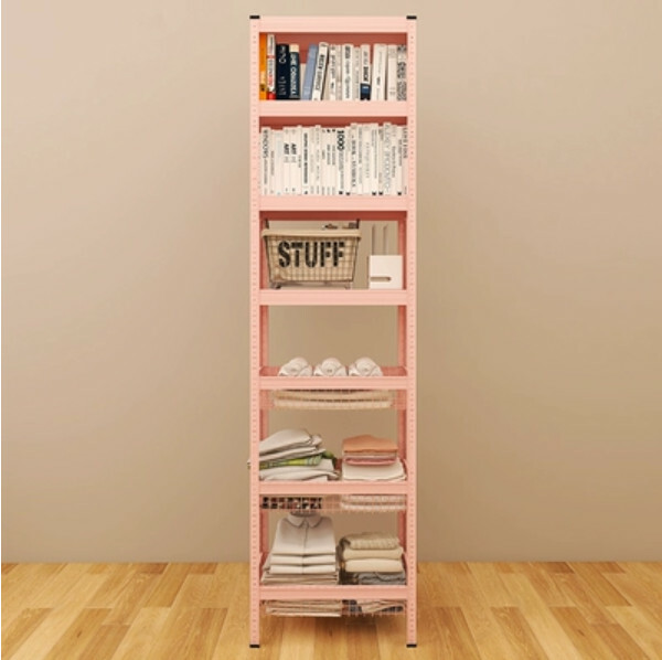 New iron color combination cabinet bookshelf clothing rack multi-layer storage cabinet [outline basket + shelf] 7 layers pink