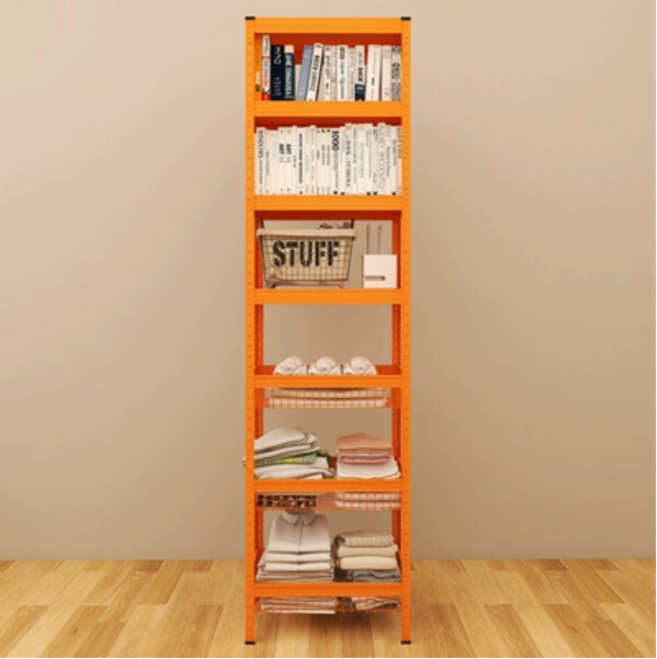 New iron color combination cabinet bookshelf clothing rack multi-layer storage cabinet [outline basket + shelf] 7 layers orange