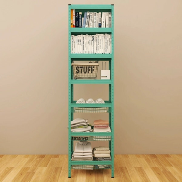 New iron color combination cabinet bookshelf clothing rack multi-layer storage cabinet [outline basket + shelf] 7 layers blue