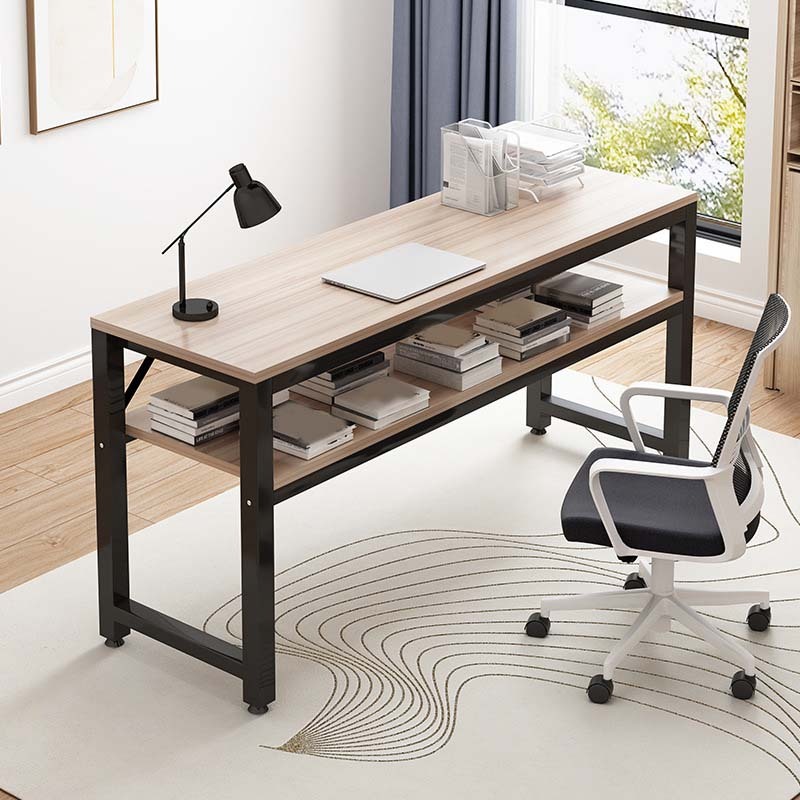 New computer desk double layer desk study table (100x50cm walnut color)