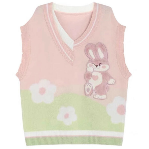Hot recommended cartoon rabbit knitted vest (pink) (S/M/L size, please contact customer service after placing the order for delivery size)