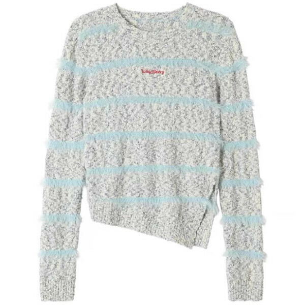 Hot contrasting color slit sweater (blue) (S/M/L size, please contact customer service after placing the order to deliver the size)